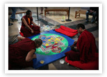 Monks from the Drepung Gomang Monastery in Tibet recreate a sand mandala.  A toddler ran through the mandala the day before and destroyed the monks’ work.  The monks were not angry, but had  compassion for the toddler and quietly started over.